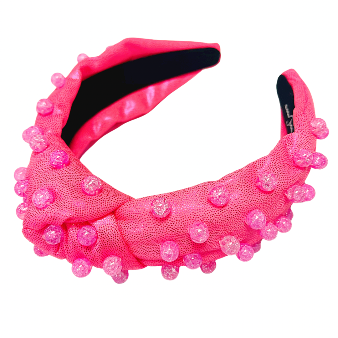 BRIANNA CANNON HOT PINK METALLIC HEADBAND WITH PINK BEADS