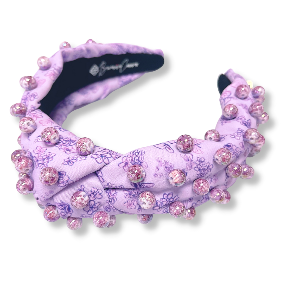 BRIANNA CANNON PURPLE FLORAL BEADED HEADBAND