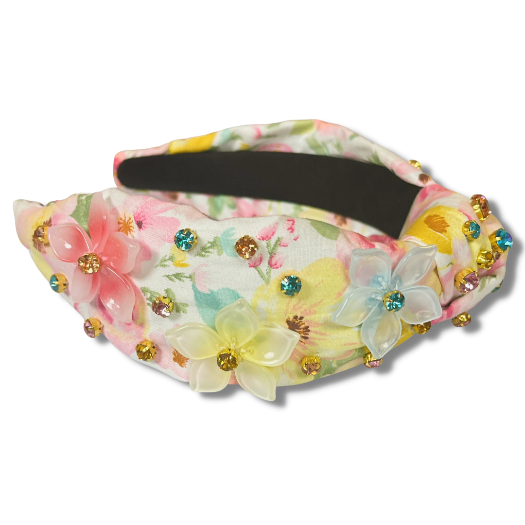 Brianna Cannon Spring Floral Headband with Beaded Flowers and Crystals