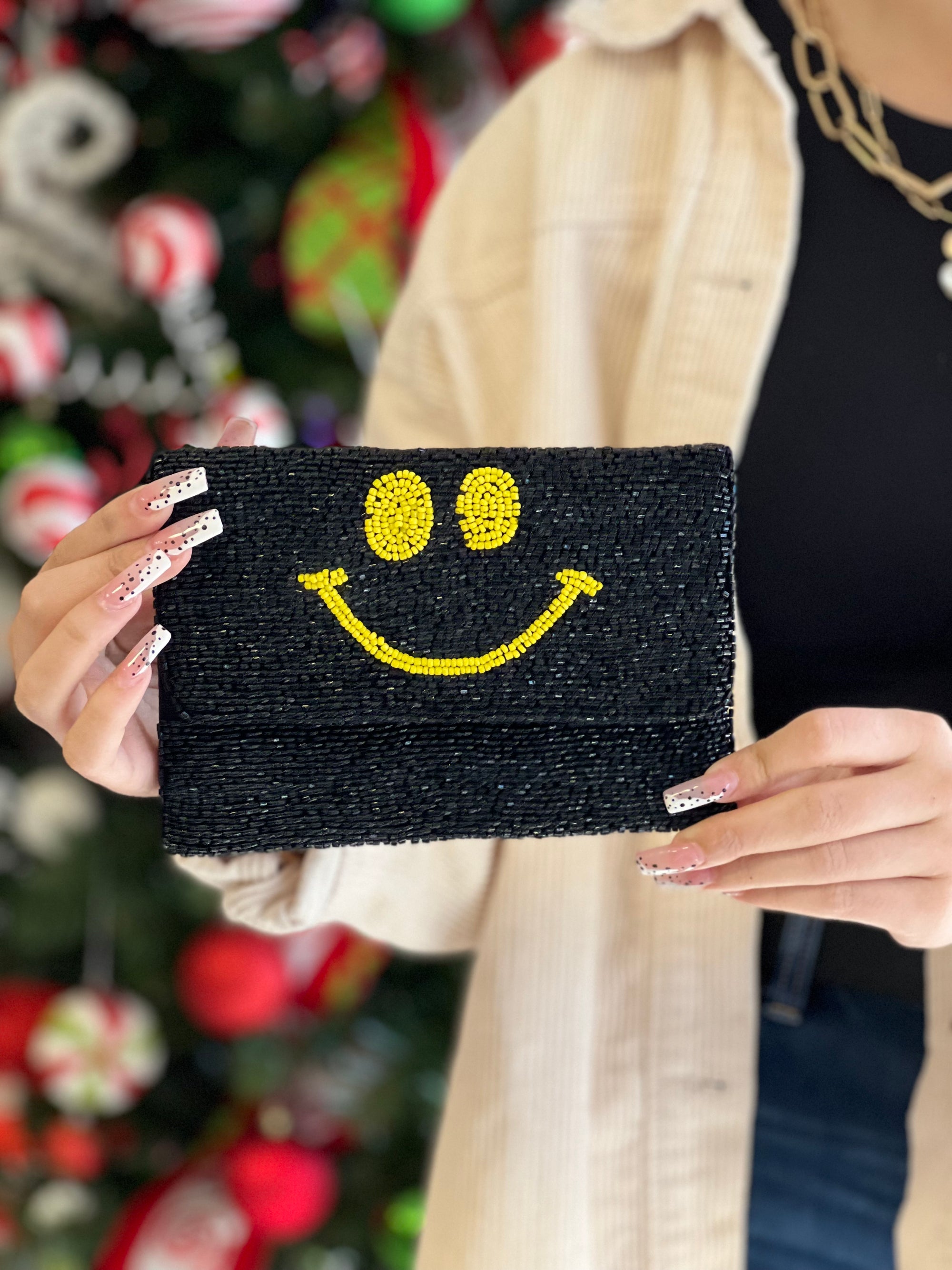 SMILEY FACE MINI BEADED CLUTCH