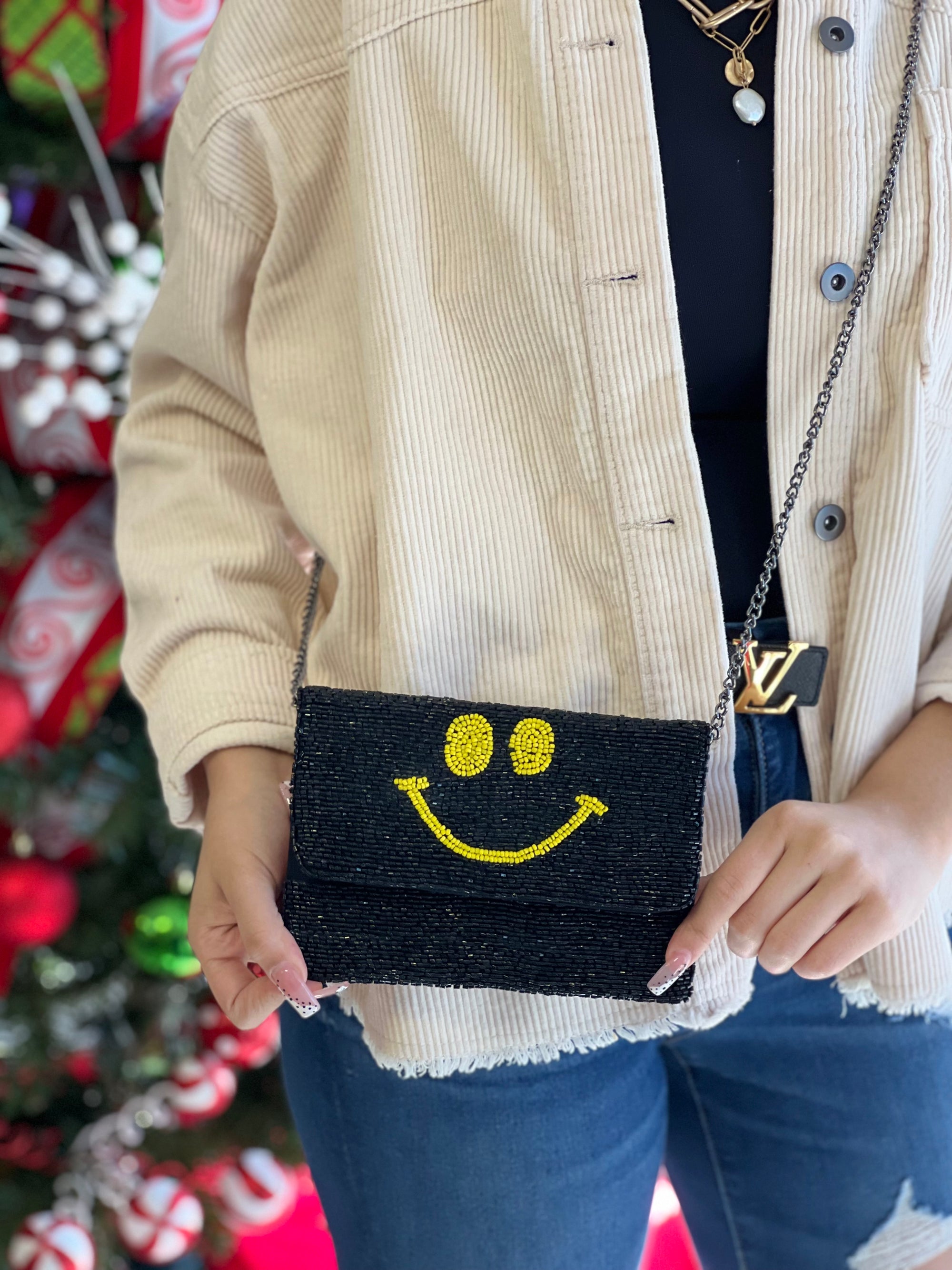 SMILEY FACE MINI BEADED CLUTCH