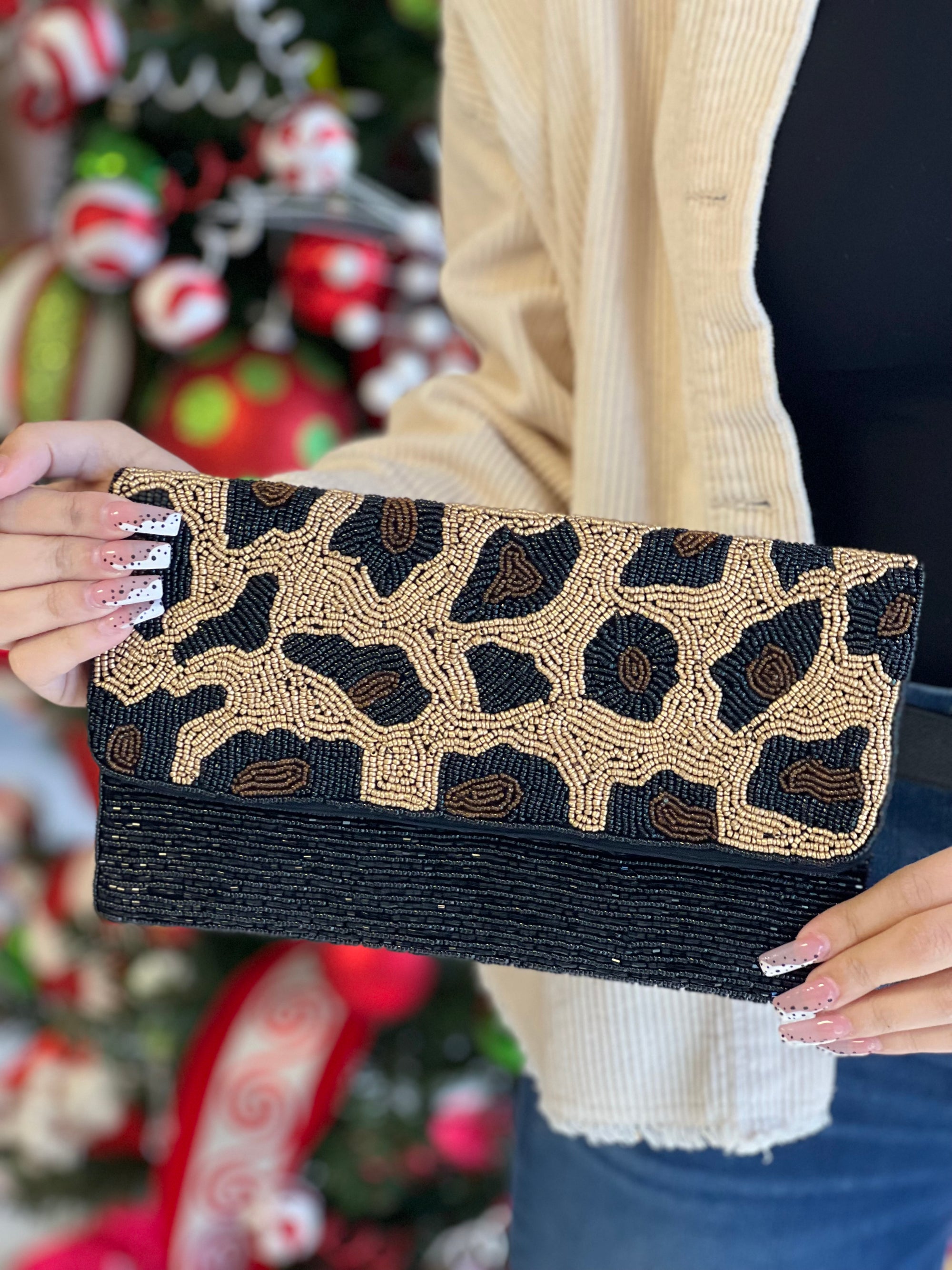 BLACK & GOLD LEOPARD CLUTCH