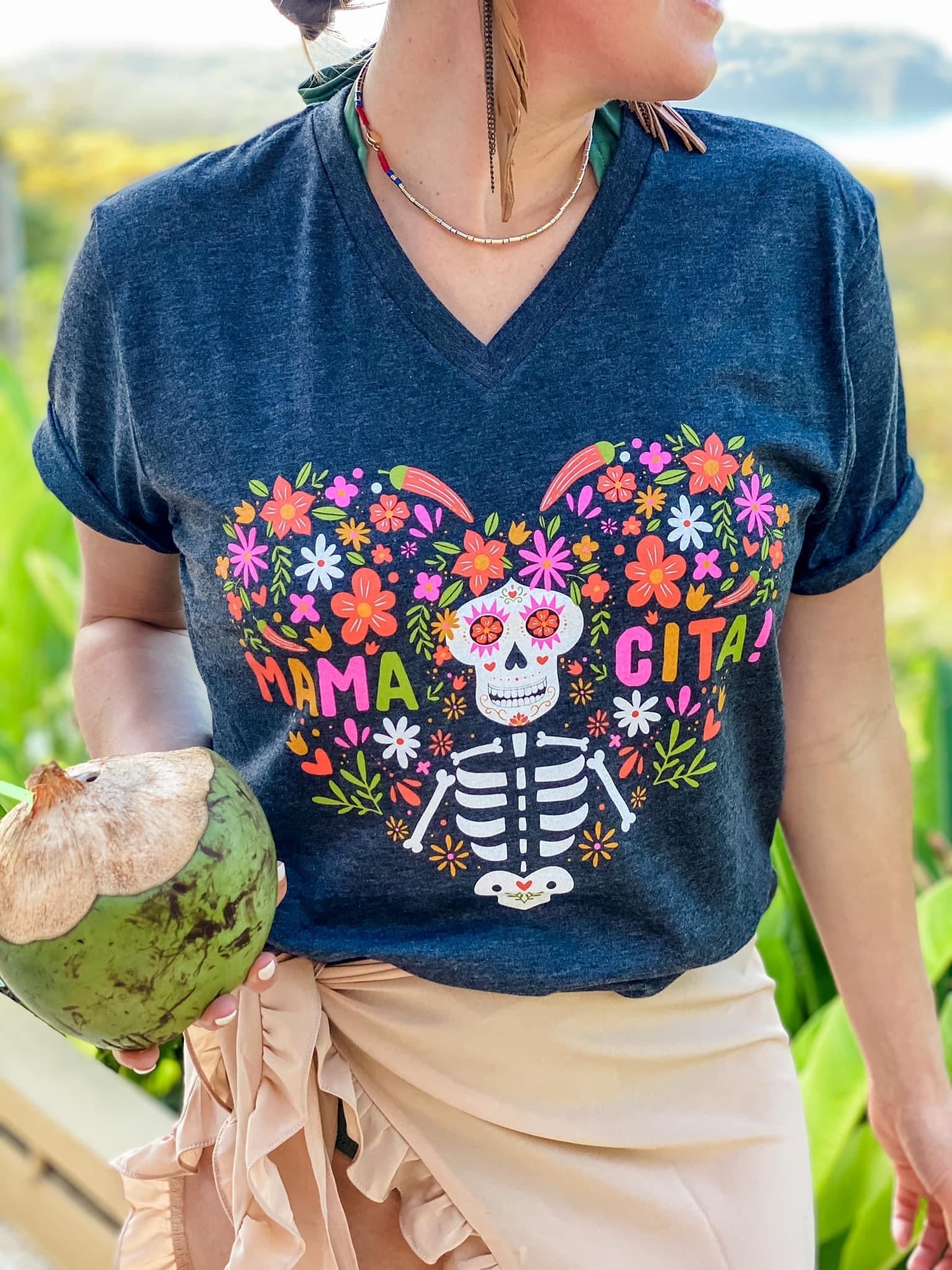 MAMACITA SUGAR SKULL V NECK TEE