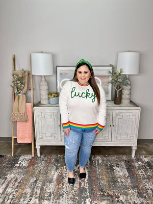 Queen Of Sparkles Lucky Glitter Script Sweater