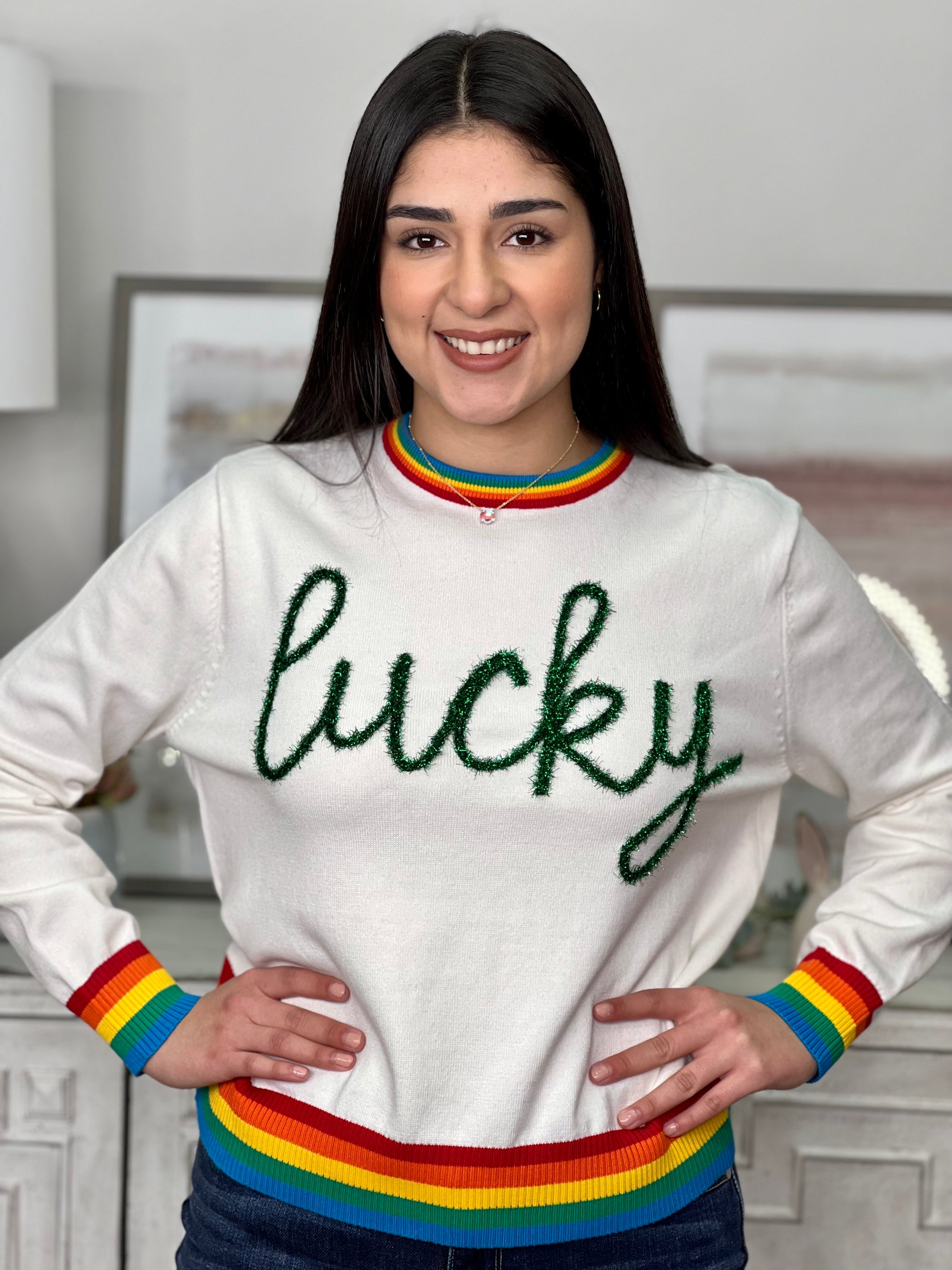 Queen Of Sparkles Lucky Glitter Script Sweater