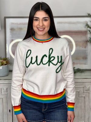 Queen Of Sparkles Lucky Glitter Script Sweater