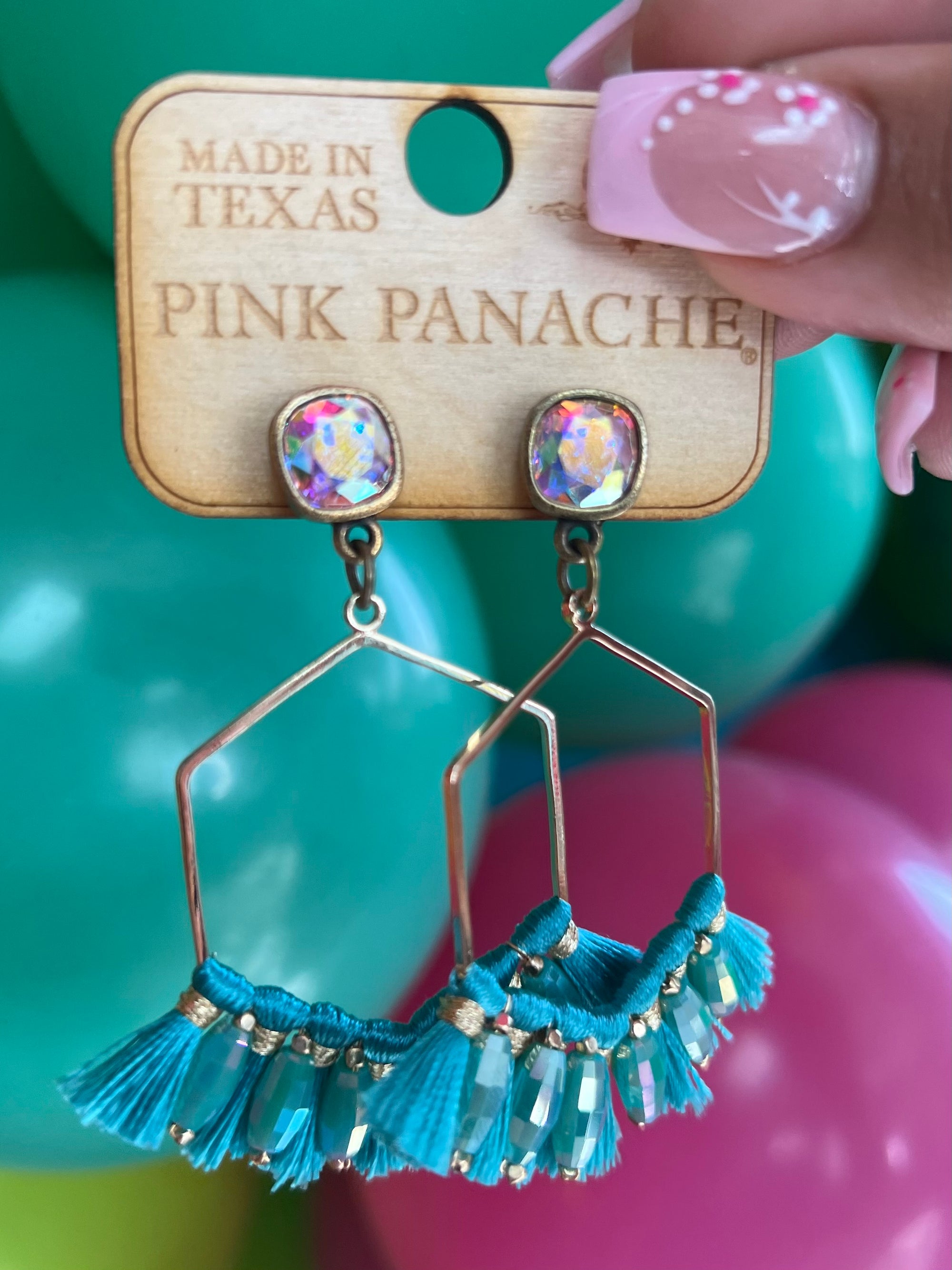 PINK PANACHE TEAL FAN DANGLES