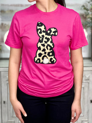 HELICONIA PINK CHENILLE LEOPARD BUNNY TEE