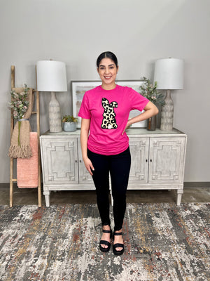 HELICONIA PINK CHENILLE LEOPARD BUNNY TEE