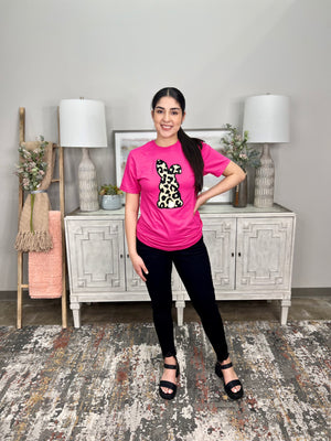 HELICONIA PINK CHENILLE LEOPARD BUNNY TEE