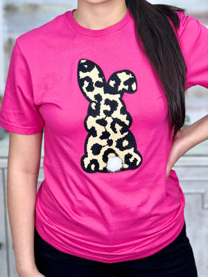 HELICONIA PINK CHENILLE LEOPARD BUNNY TEE