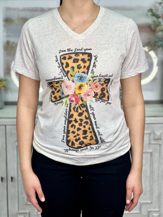 LEOPARD FAITH CROSS TEE