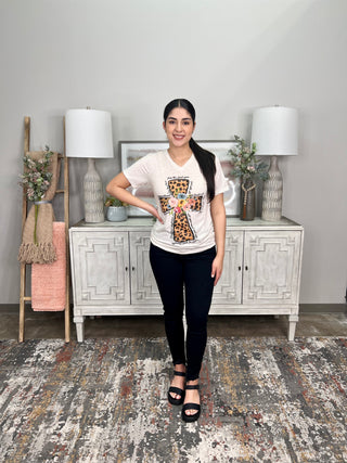 LEOPARD FAITH CROSS TEE