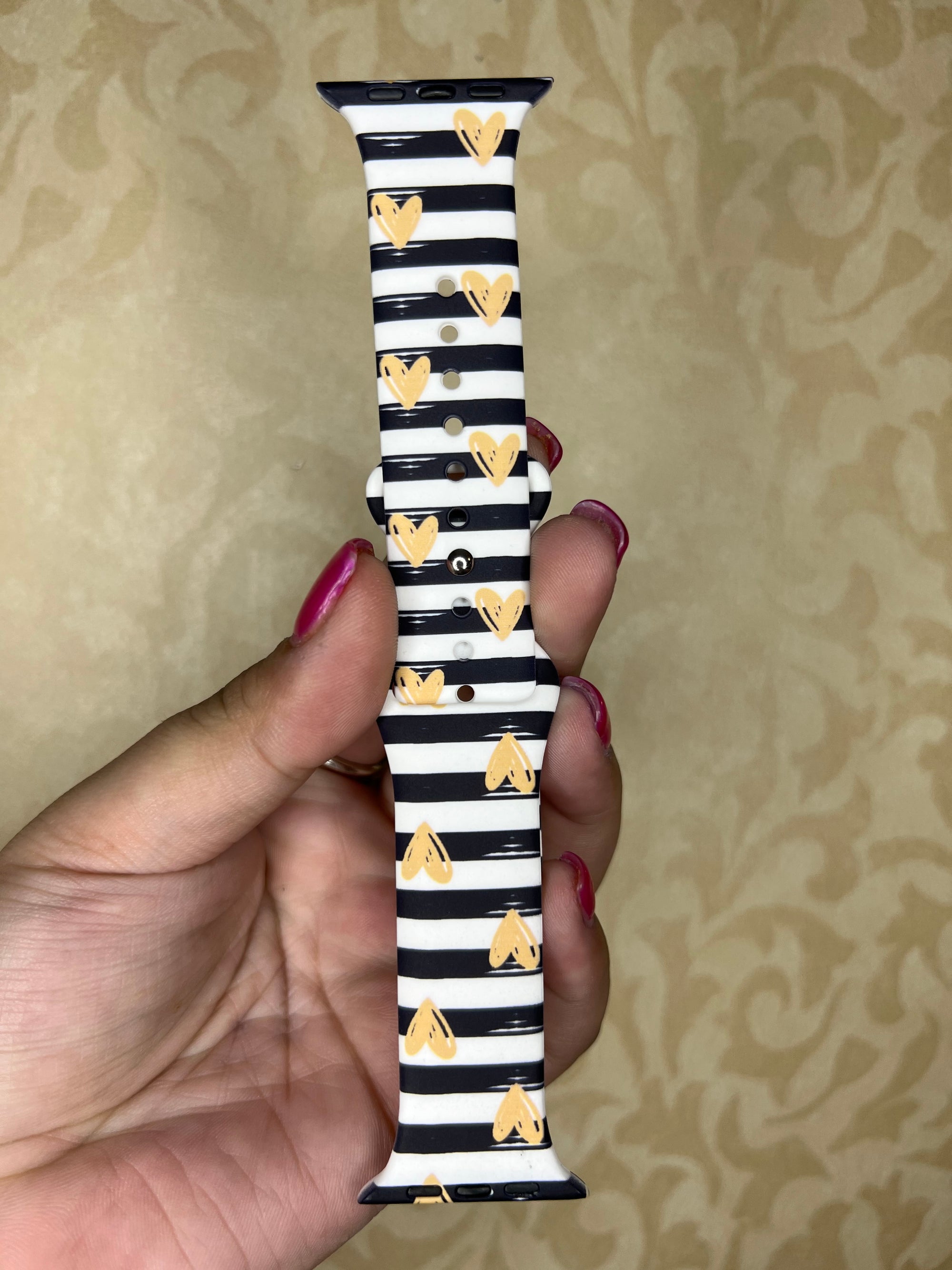 STRIPE GOLD HEARTS WATCHBAND