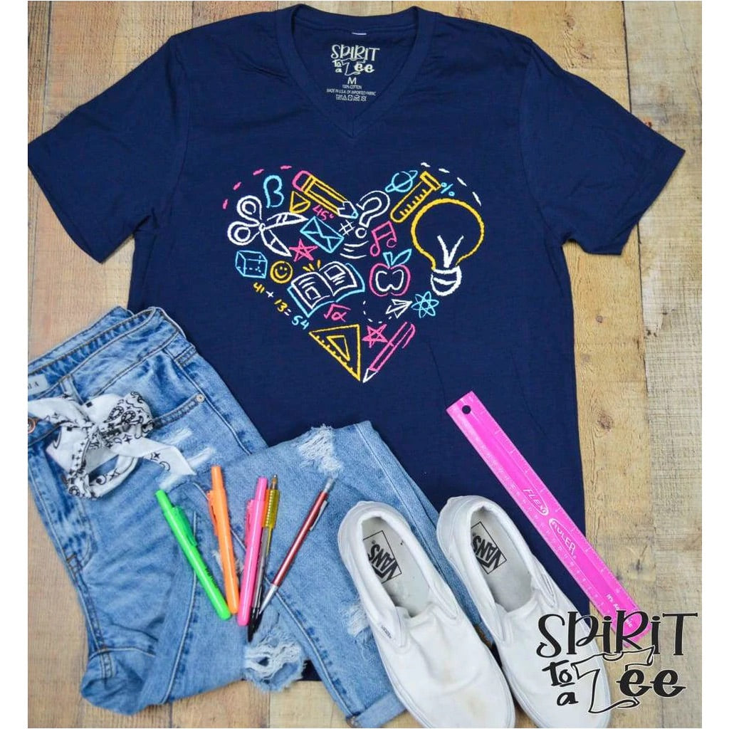 TEACHER HEART V NECK TEE