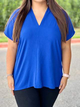 ROYAL BLUE V NECK TOP