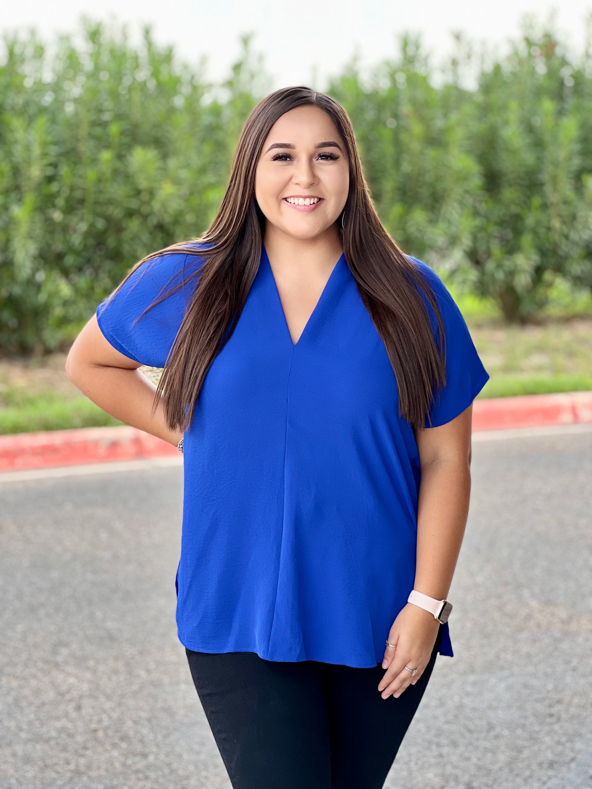 ROYAL BLUE V NECK TOP