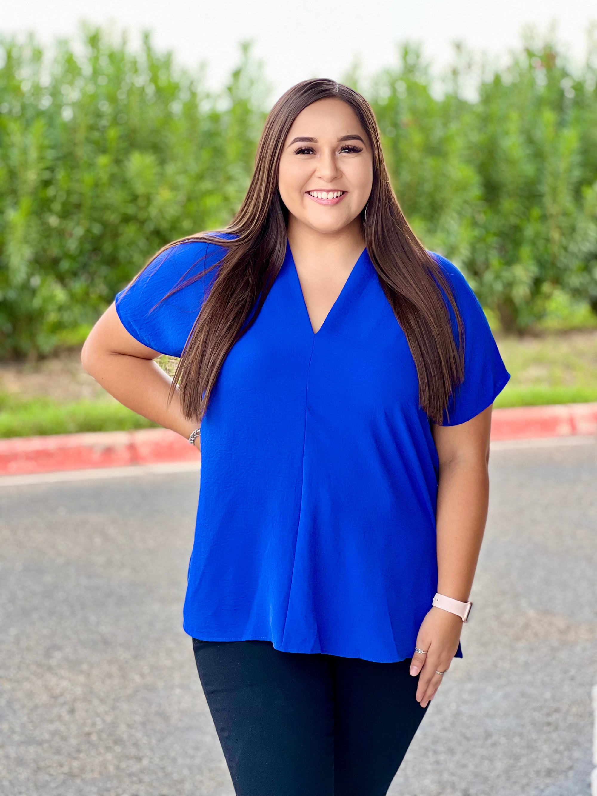 ROYAL BLUE V NECK TOP