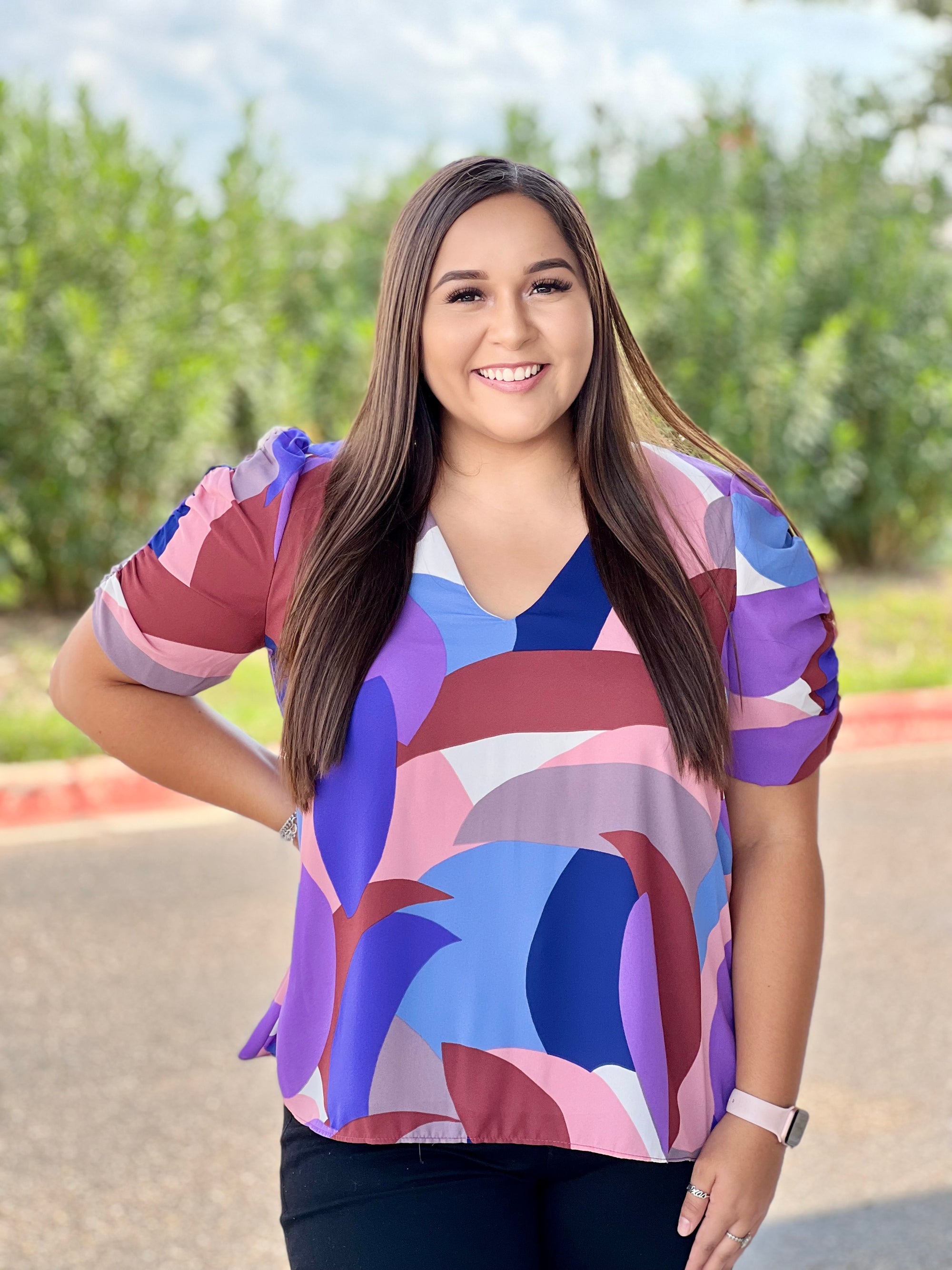 BLUE/PURPLE V NECK TOP