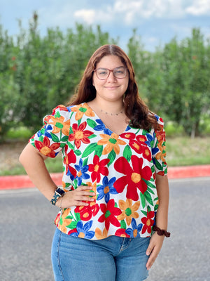 FLORAL RUCHED TOP