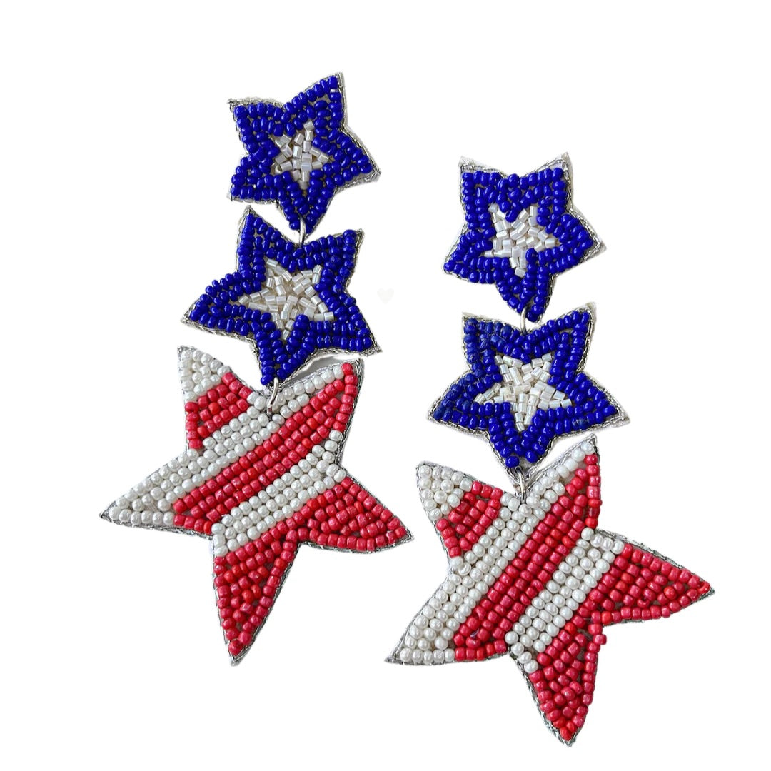 TREASURE JEWELS 3 STAR BEADED PATRIOTIC DROP