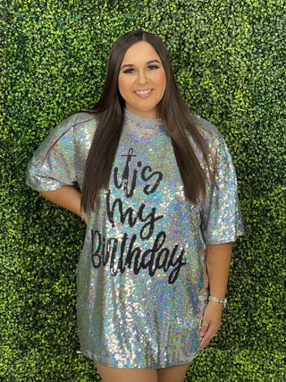 MULTI SILVER ITS MY BDAY DRESS