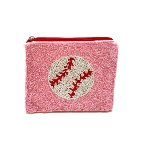 PINK BASEBALL BEADED POUCH