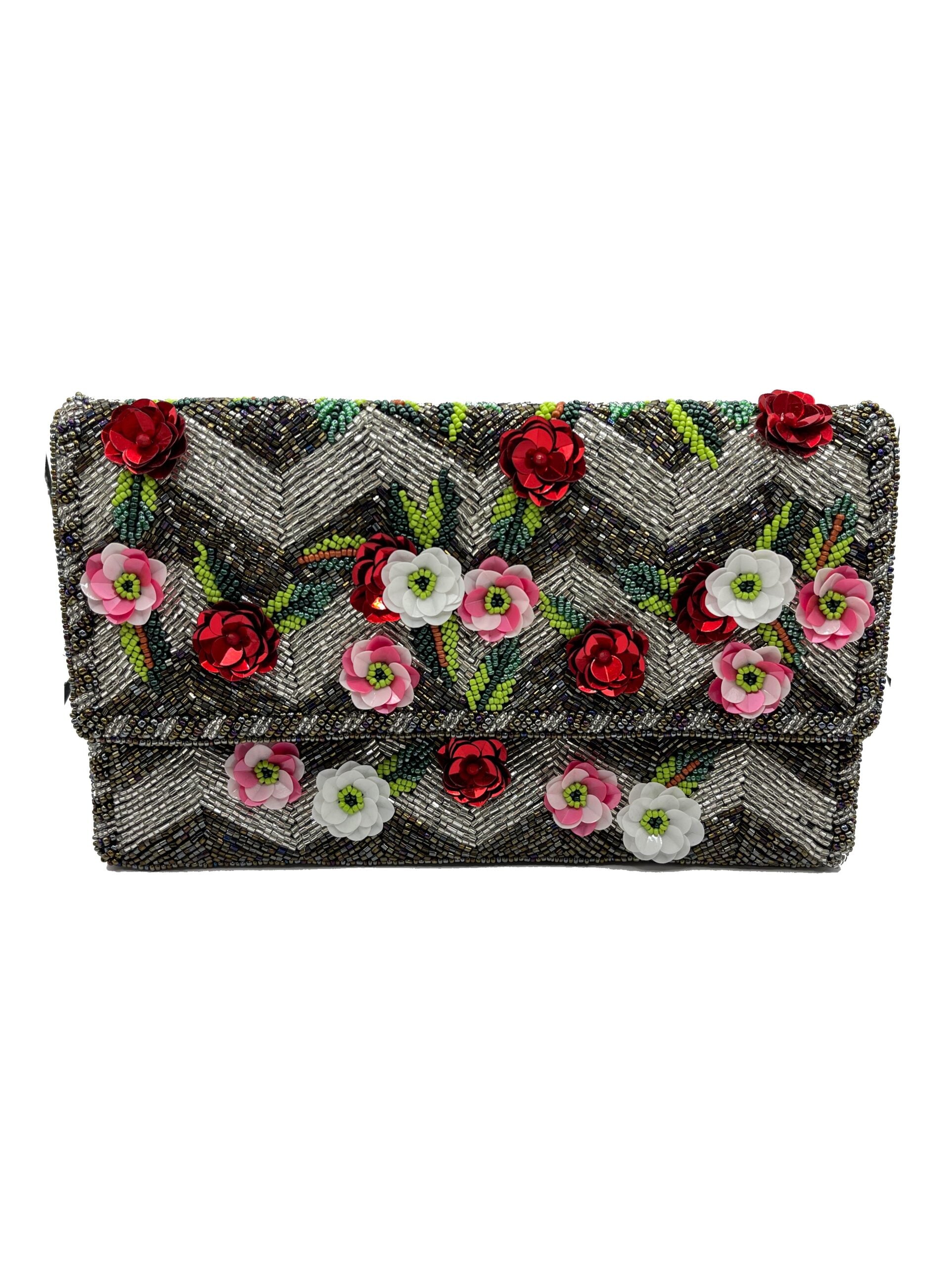 HEMATITE SILVER ROSE CLUTCH