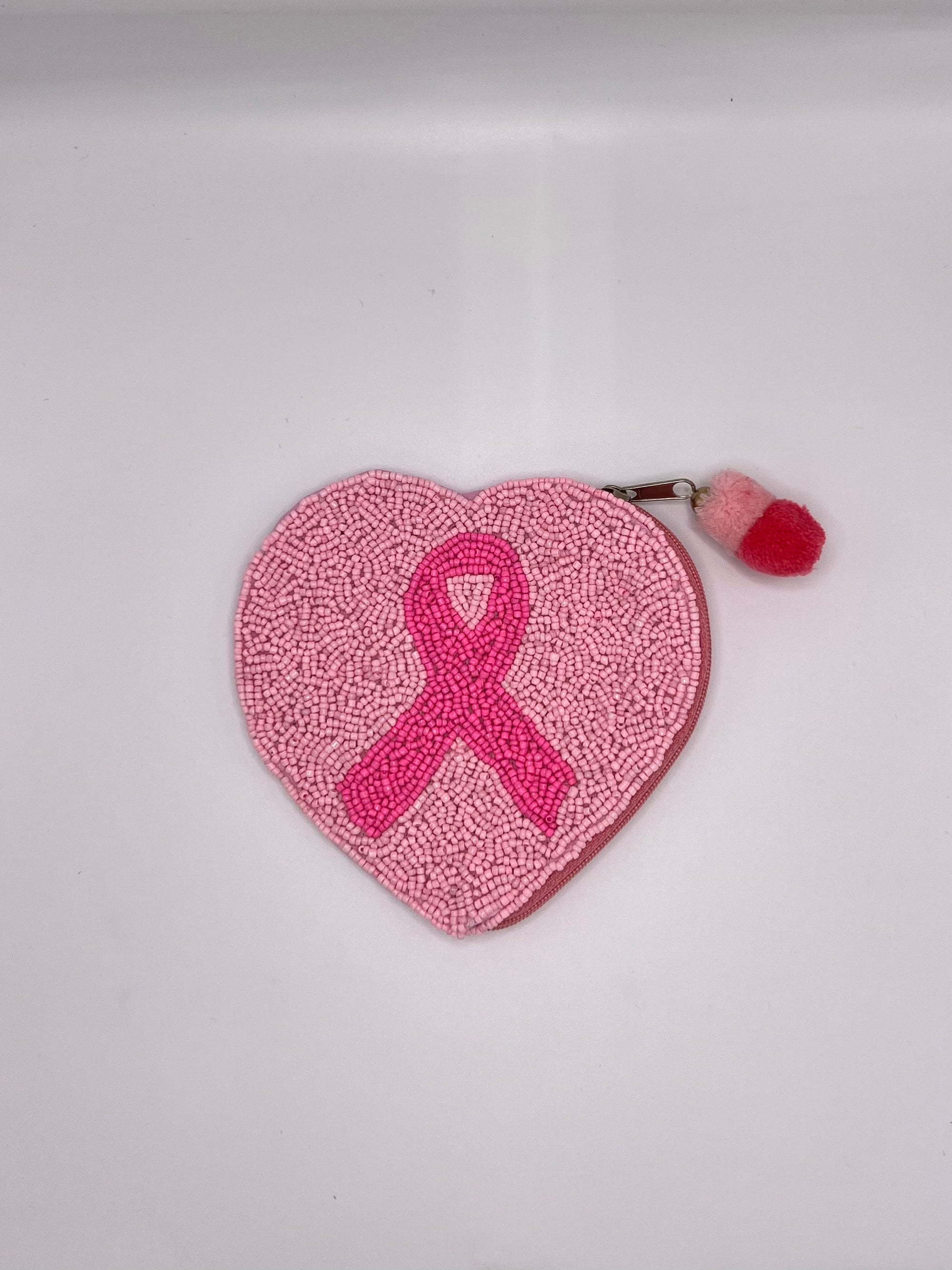 HEART SHAPED BREAST CANCER COIN POUCH