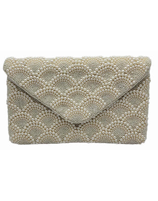 CREAM PEARL STUDDED CLUTCH