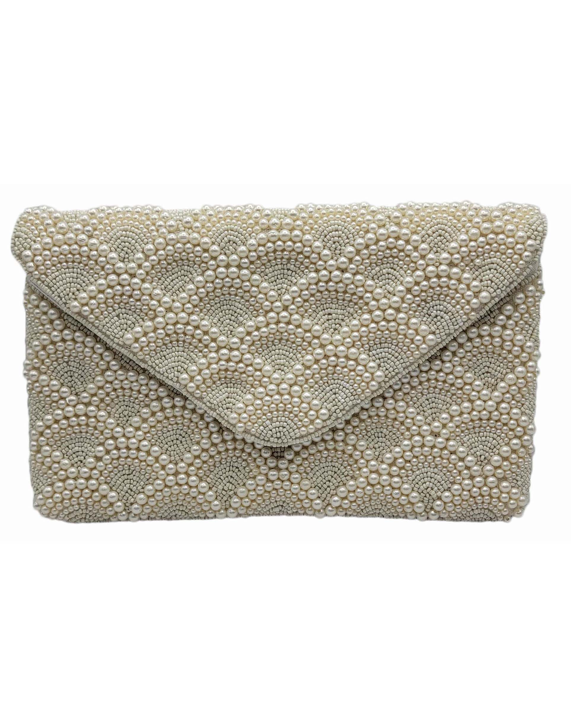 CREAM PEARL STUDDED CLUTCH