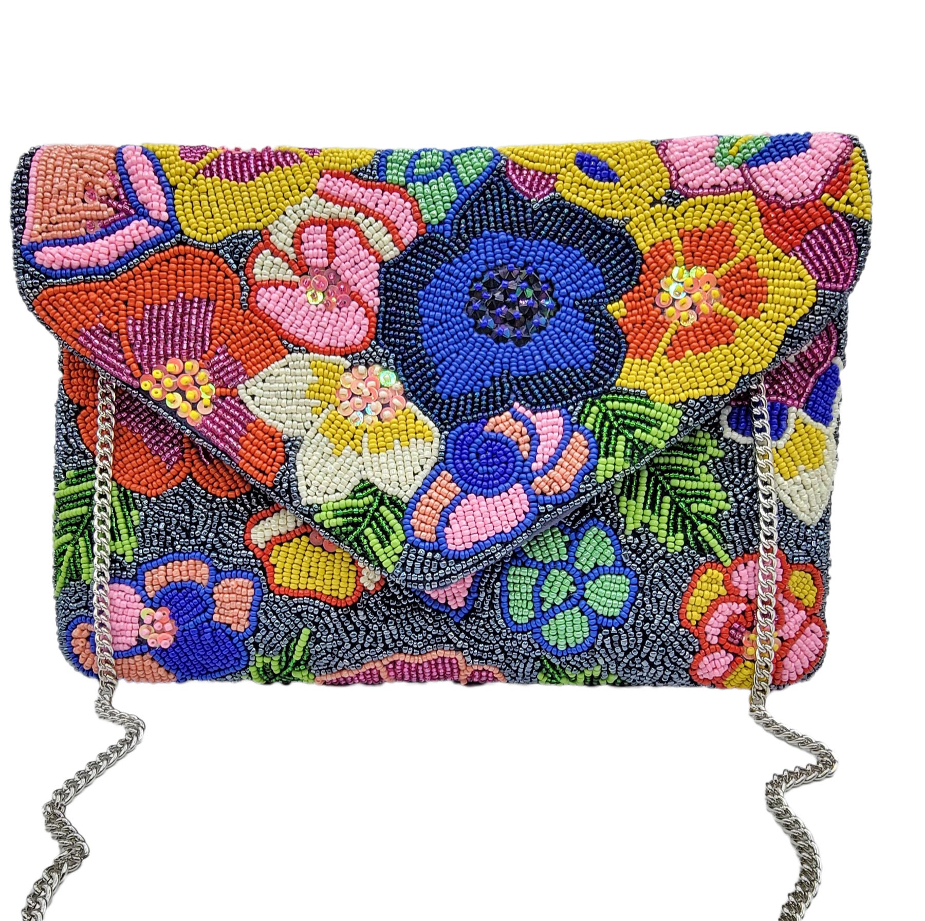 BLUE MULTI FLORAL MULTI VELVET CLUTCH