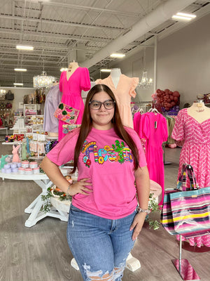 PINK FIESTA COLORFUL SERAPE TEE