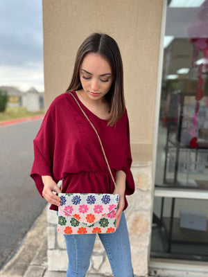 MULTI FLORAL BEADED CLUTCH