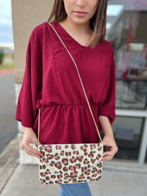 PRETTY LEOPARD BEADED CLUTCH