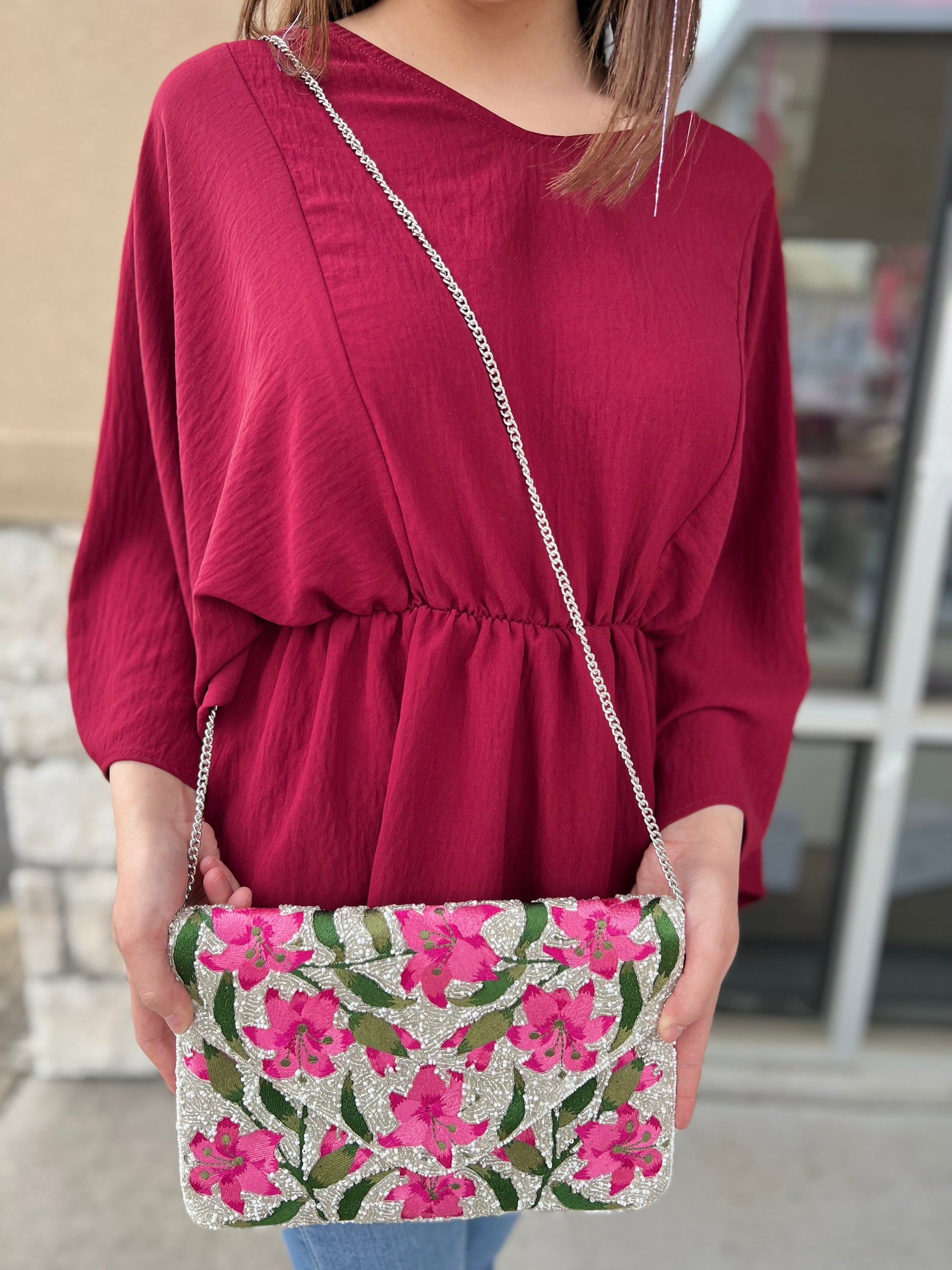 PINK FLORAL CLUTCH