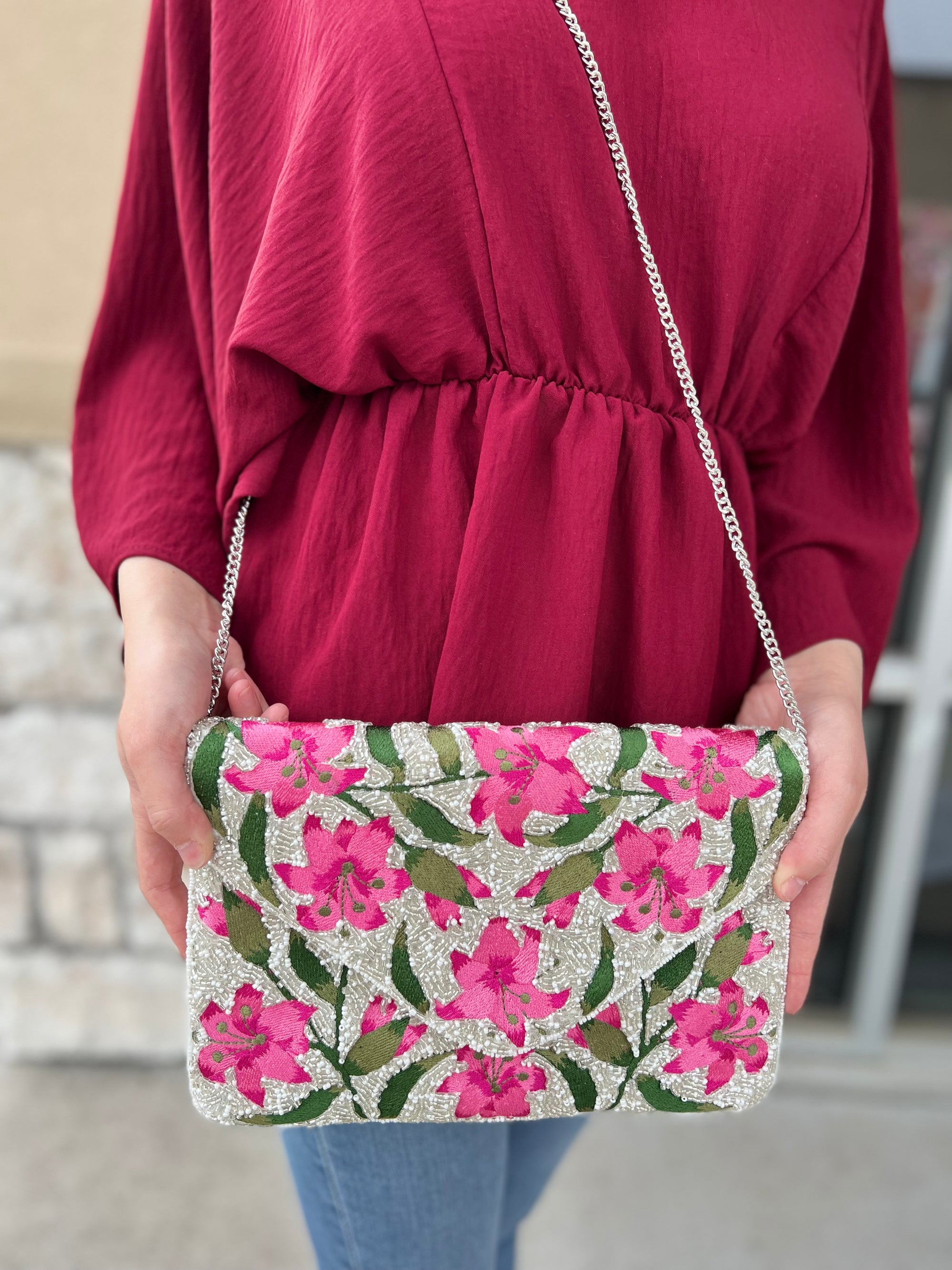 PINK FLORAL CLUTCH