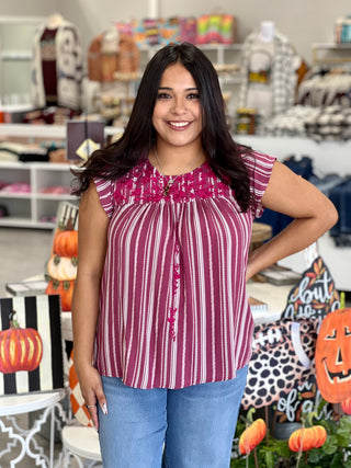 JENN EMBROIDERY MAROON TOP