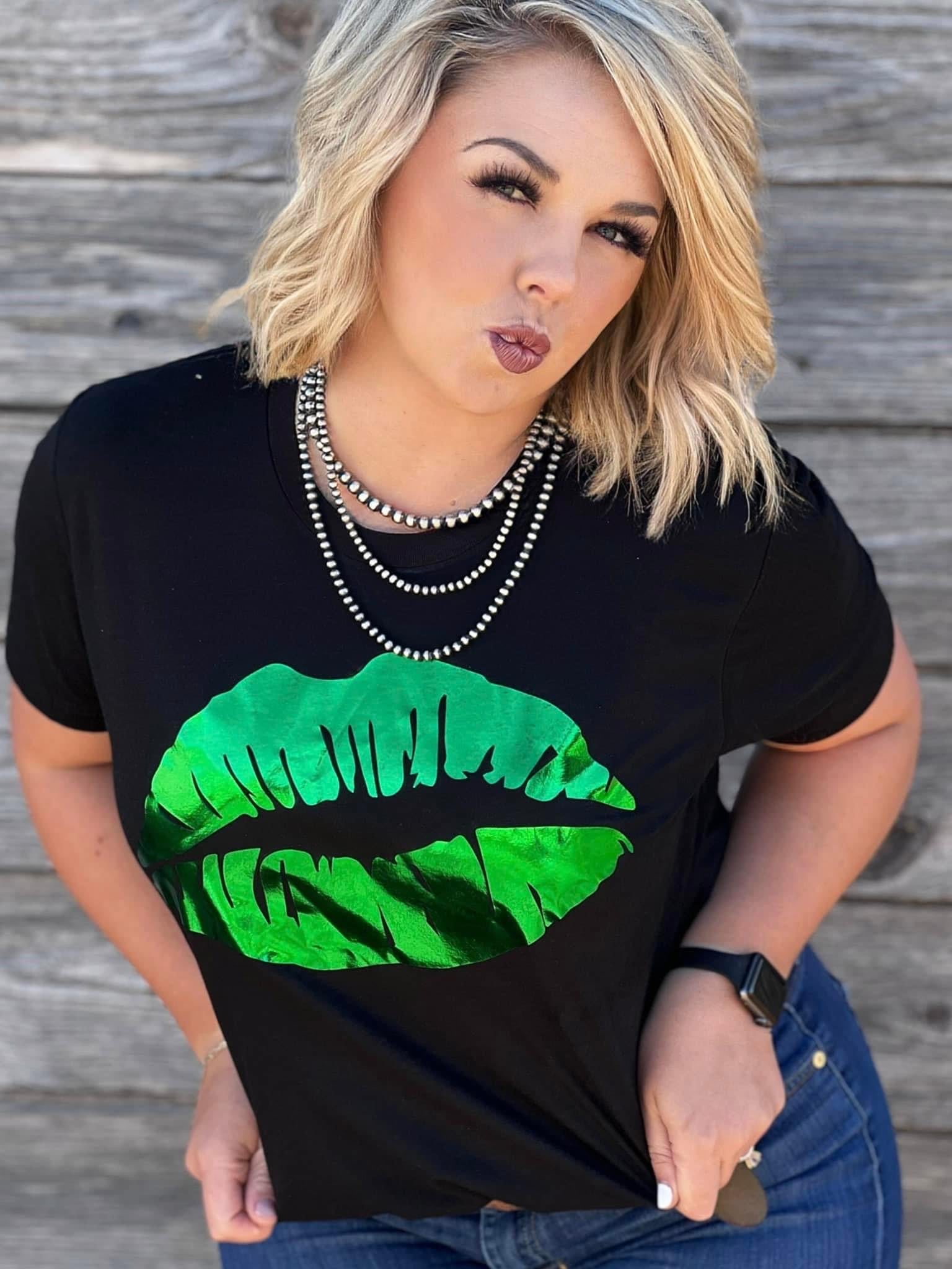 GREEN FOIL LIPS TEE