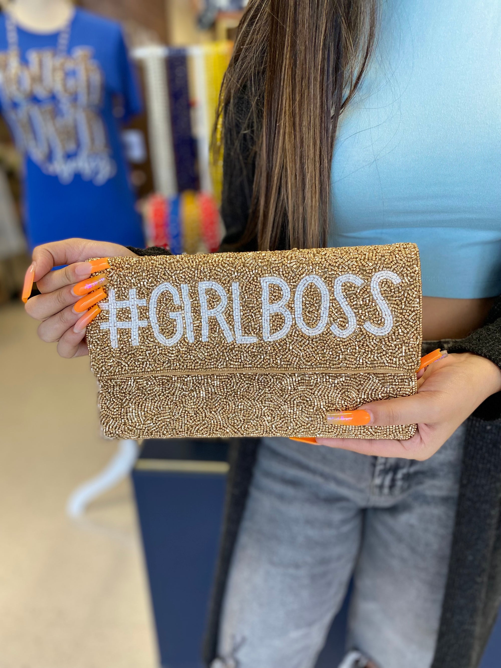 GIRL BOSS GOLD BEADED CLUTCH