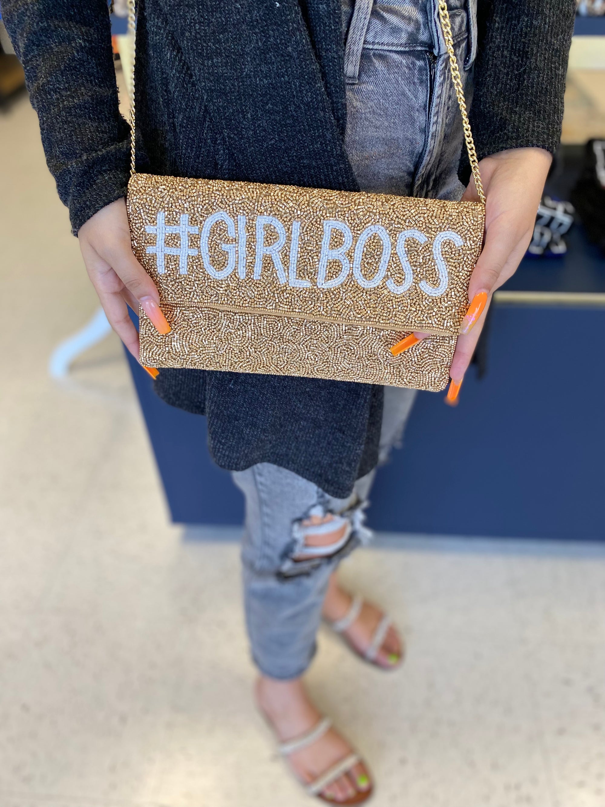 GIRL BOSS GOLD BEADED CLUTCH