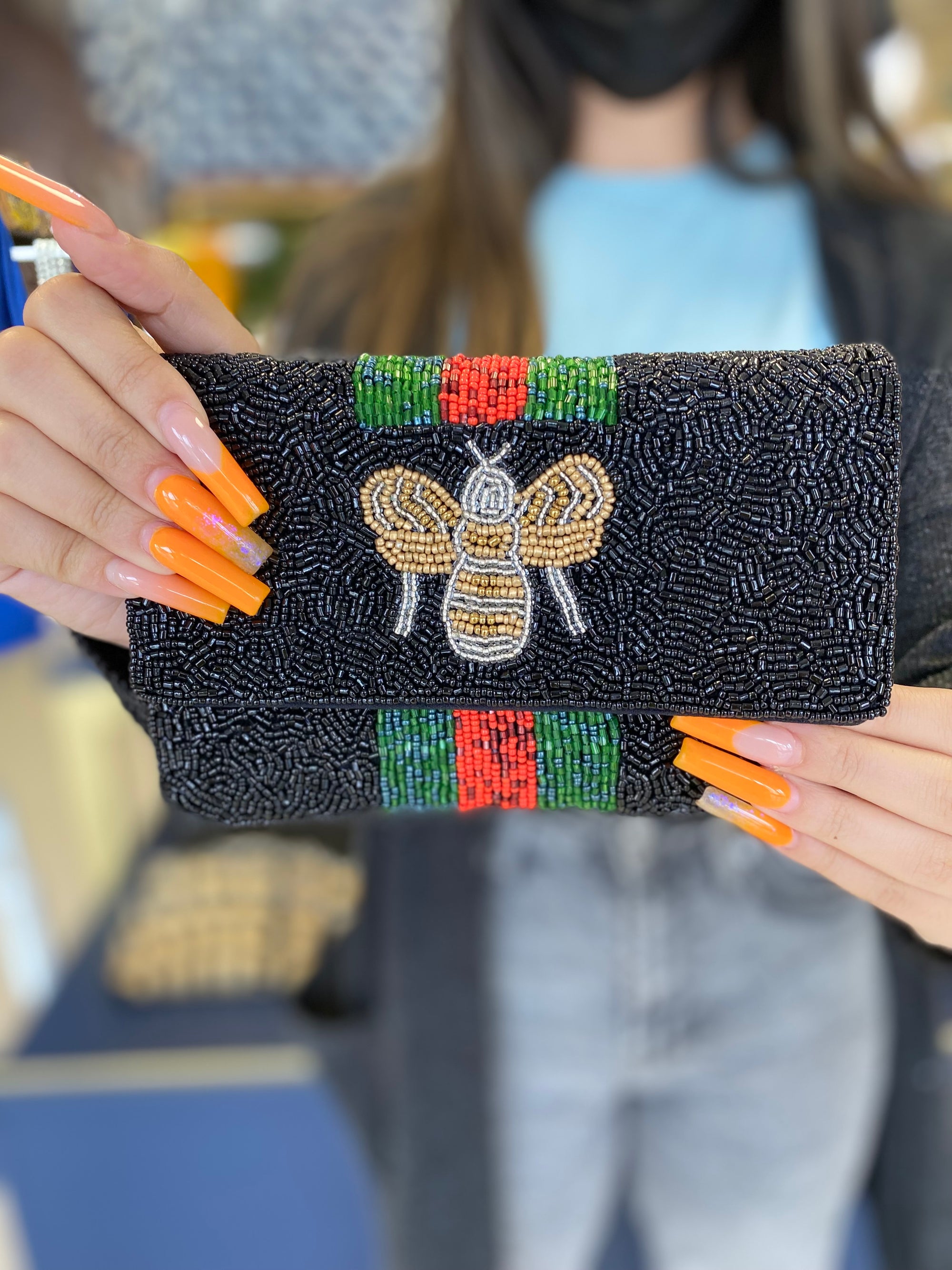 BLACK BEE BEADED MINI CLUTCH