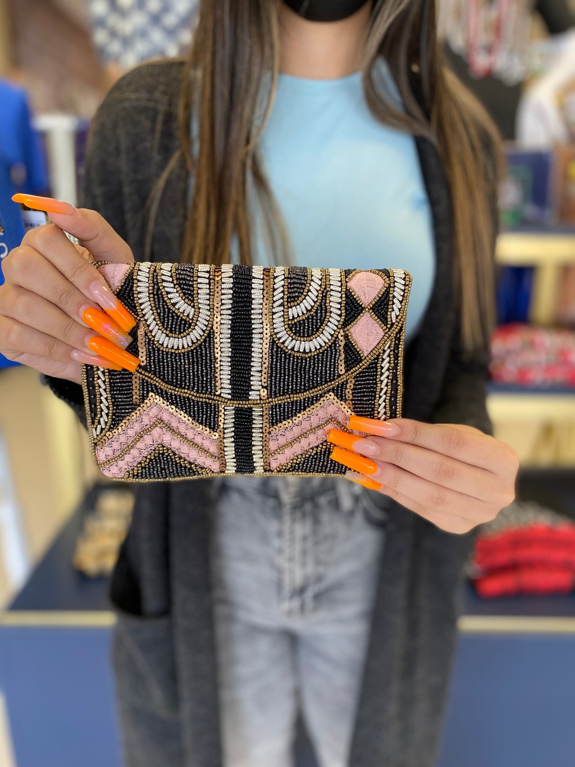 PINK GATSBY BEADED MINI CLUTCH