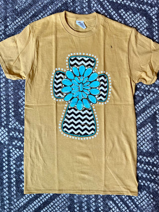 CHEVRON TURQUOISE CROSS TEE