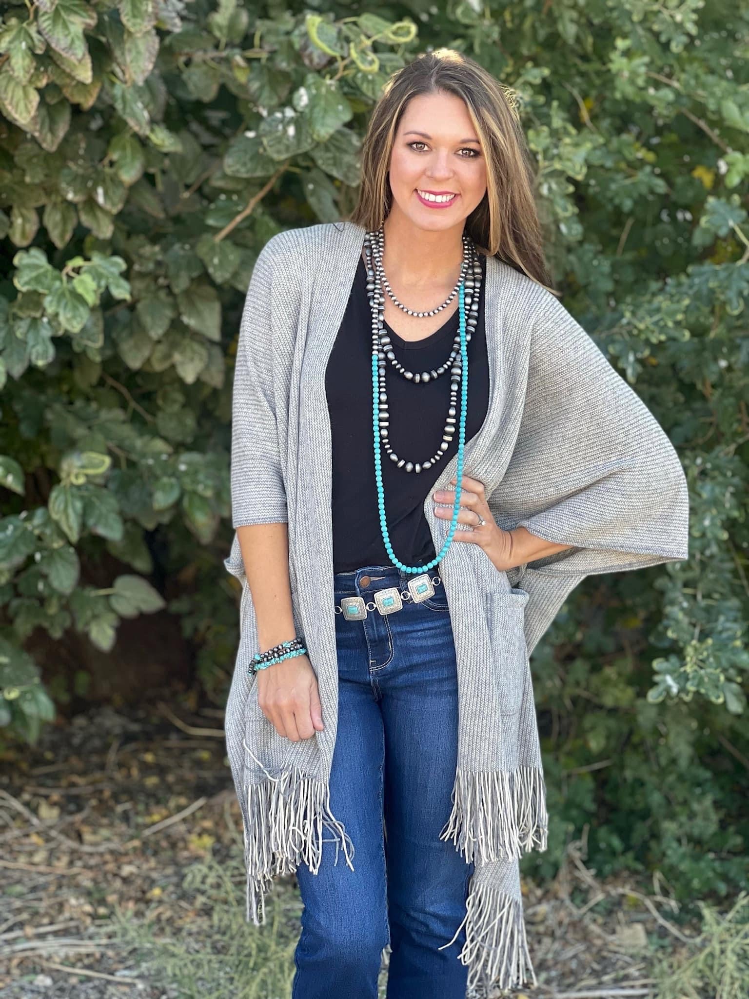 CHARLIE GREY FRINGE KIMONO