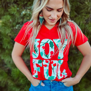 JOYFUL RED V NECK