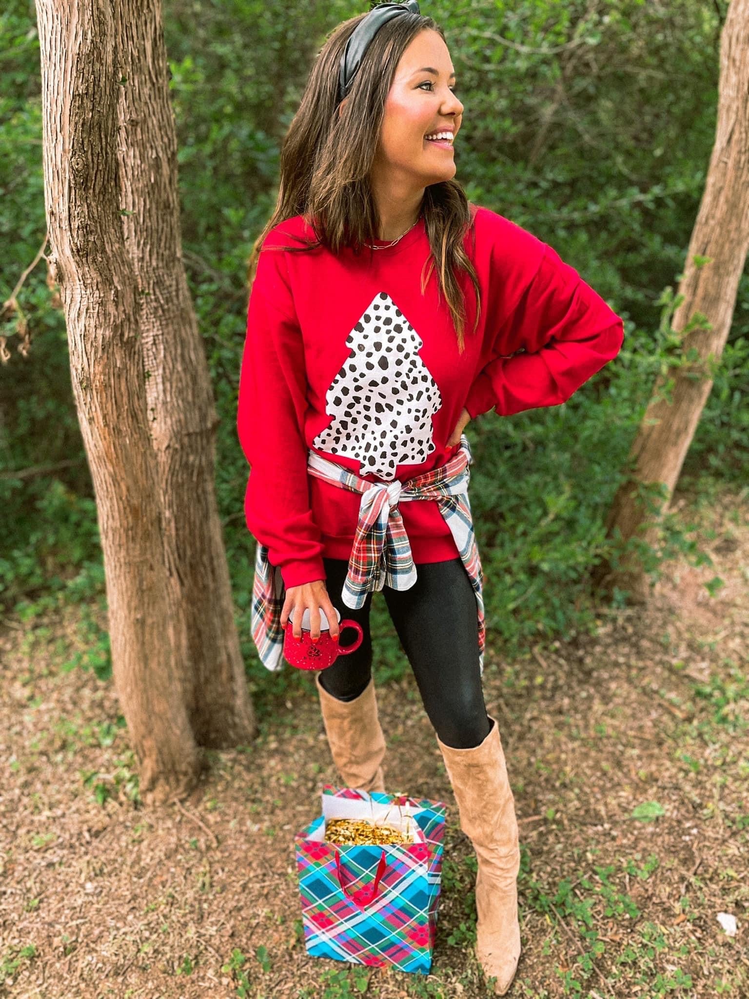 RED DALMATIAN TREE SWEATER