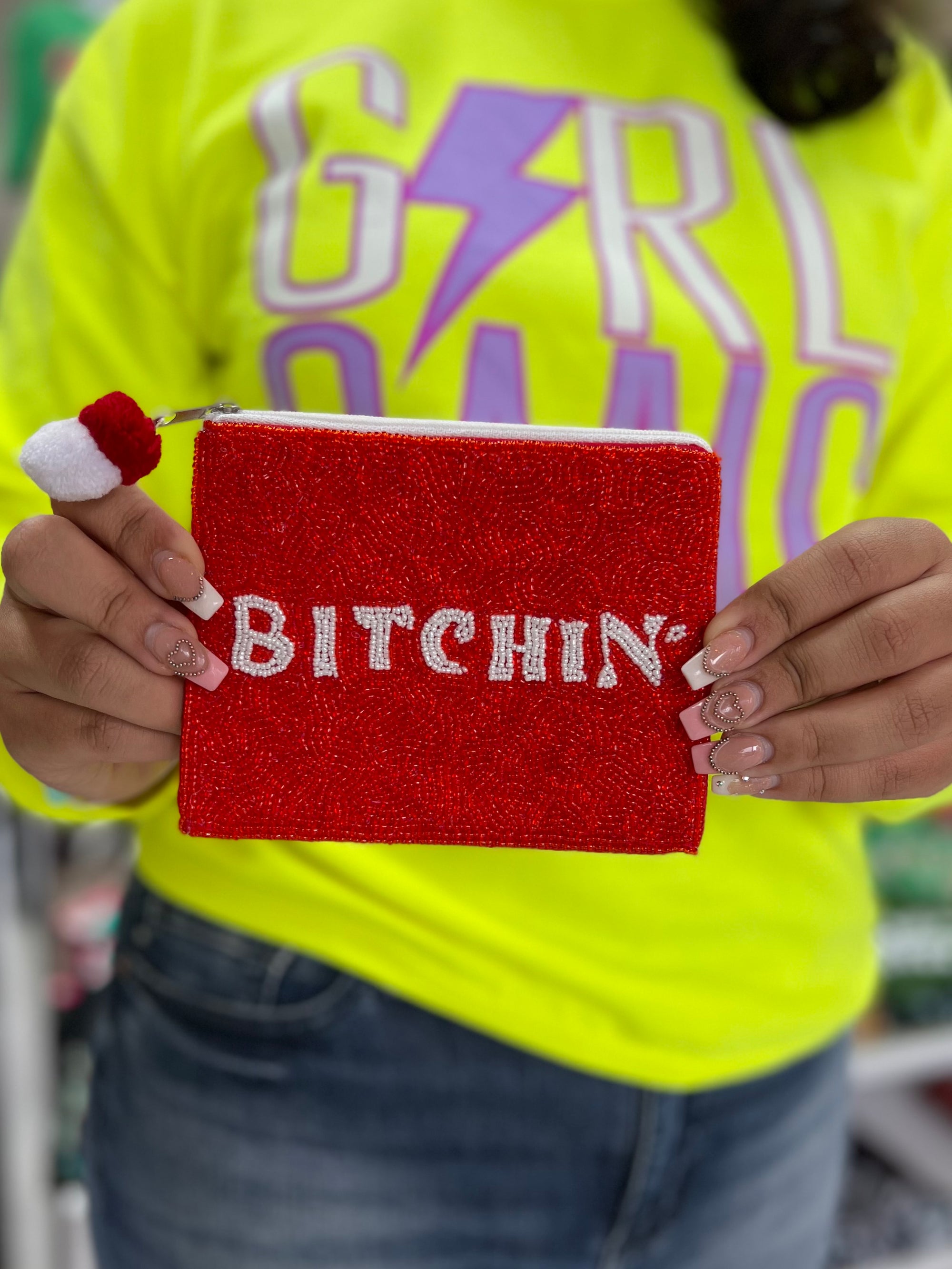 BITCHIN’ RED BEADED LA CHIC COIN BAG