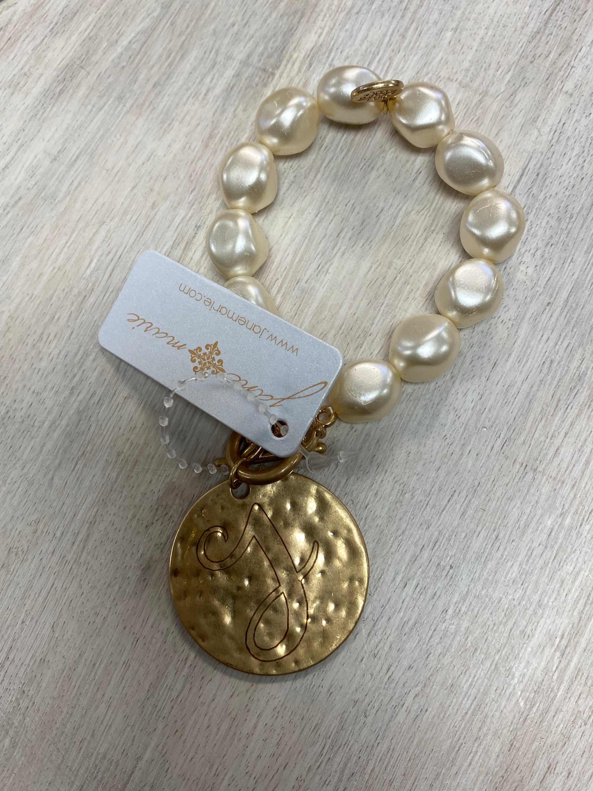 JANE MARIE UPPERCASE PEARL INITIAL BRACELET