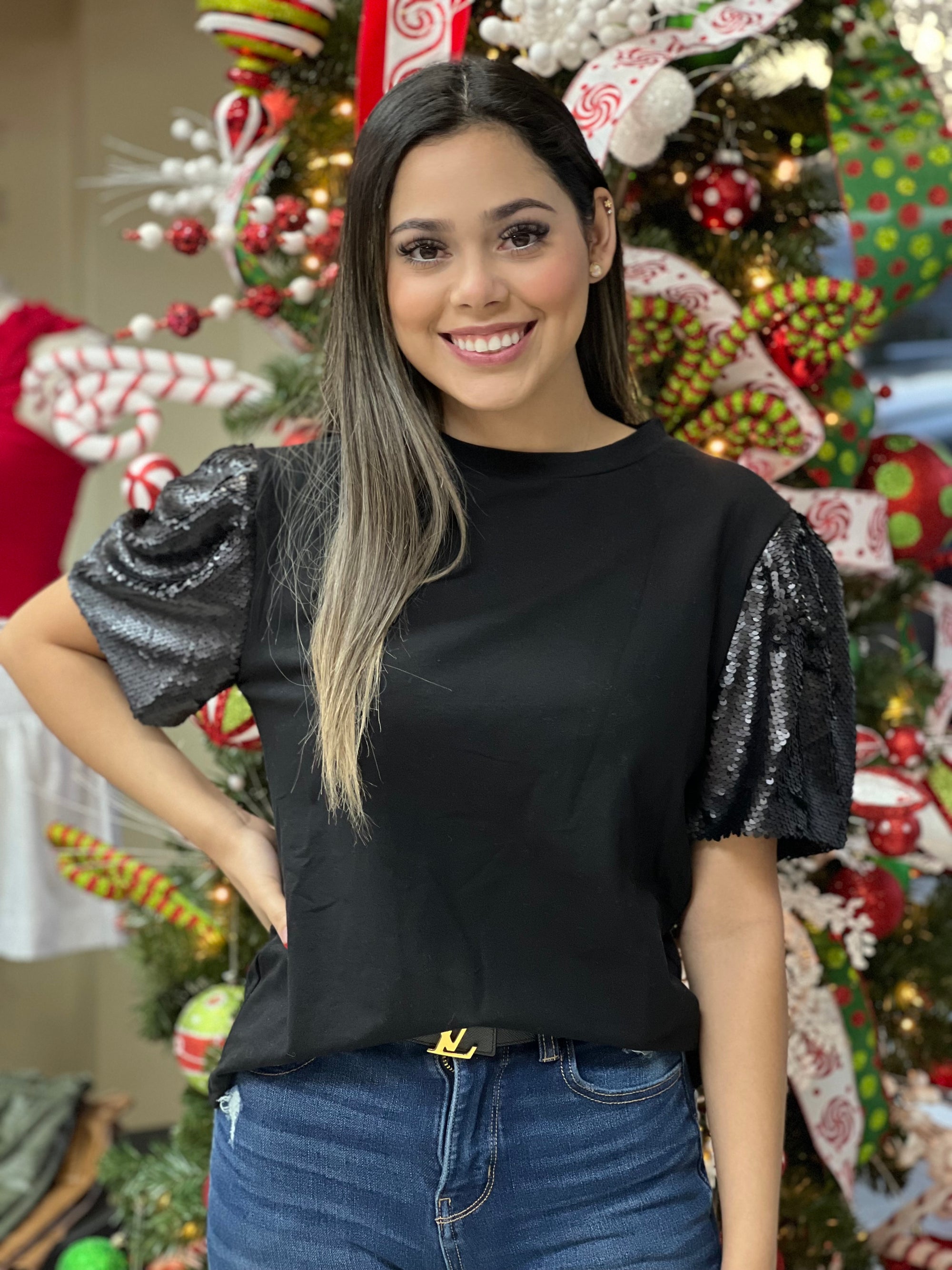 SEQUINS BLACK TOP